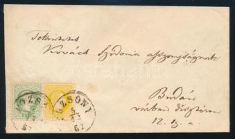 1867 2kr + 3kr levélen "POZSONY" - "BUDA", kiállítási minőségben
