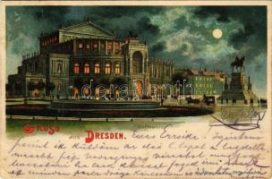 Dresden, Hoftheater. Kunstanstalt J. Miesler / theater at night in moonlight. litho (EB)