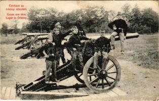 1908 Örkénytábor, Örkény-tábor (Táborfalva); Osztrák-magyar katonai tábor, katonák ágyúval (EB)