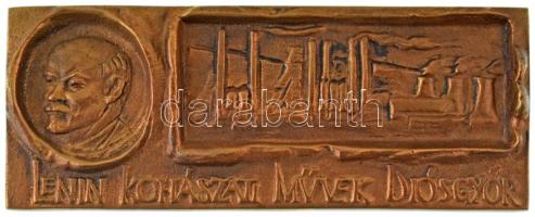 1975 k. "Lenin Kohászati Művek Diósgyőr" egyoldalas öntött bronz plakett (59x149mm) T:AU Hungary ~1975. "Lenin Kohászati Művek Diósgyőr (Lenin Metallurgical Works Diósgyőr)" one-sided cast bronze plaque (59x149mm) C:AU