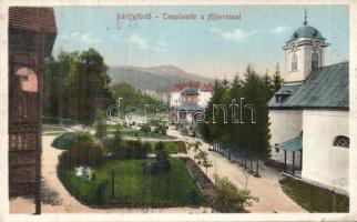 Bártfafürdő church and main fountain (EK)