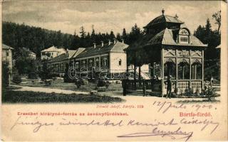 1900 Bártfafürdő, Bardejovské Kúpele, Bardiov, Bardejov; Ásványvízfürdők az Erzsébet királyné forrással. Divald Adolf 119. / spring, spa (EK)