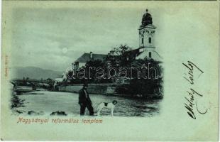1900 Nagybánya, Baia Mare; Református templom este holdfényben. Molnár Mihály kiadása / Calvinist church at night in moonlight (EK)