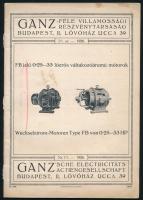 1926 FB jelű 0,25-33 lóerős váltakozóáramú mótorok. Ganz-féle Villamossági Rt. Budapest I/1. sz. katalógus, árjegyzék. Bp., Révai-ny., 48 p. Fekete-fehér ábrákkal illusztrálva. Magyar és német nyelven. Kiadói tűzött papírkötés.