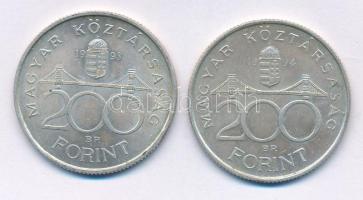1993. 200Ft Ag "MNB" + 1994. 200Ft Ag "Deák" T:XF patina Adamo F13, F13.1