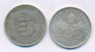 1947. 5Ft Ag "Kossuth" + 1994. 200Ft Ag "Deák" T:VF,XF patina Adamo F8.1, F13.1
