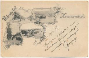 1900 Kovászna, Kovásznafürdő, Baile Covasna; látképek. Bogdán Ferenc kiadása / general views. Art Nouveau, floral (EB)