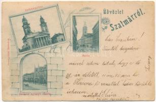 1899 (Vorläufer) Szatmárnémeti, Satu Mare; Székesegyház, zárda, Deák tér nyugati oldala. Reizer János kiadása / cathedral, nunnery, square. Art Nouveau, floral (EB)