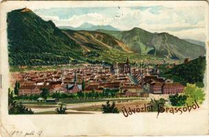 1899 (Vorläufer) Brassó, Kronstadt, Brasov; látkép / general view. litho (b)