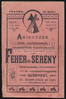 1901 Fehér és Serény bőrkereskedés és czipőfelsőrészgyártás Budapest. Árjegyzék bőrök, czipőfelsőrészek, czipészkellékek és szerszámokról. Szerk.: Fehér A. Adolf. Bp., 1901, Hedvig Sándor-ny., 80 p. Kiadói papírkötés, kissé viseltes, sérült borítóval.