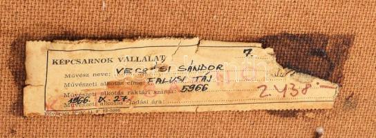 Vecsési Sándor (1930-2015): Falusi táj (alakokkal). Olaj, farost. Jelzett. Hátoldalán Képcsarnok Vál...