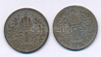Ausztria 1900-1902. 1K Ag "Ferenc József" (2xklf) T:VF,F patina Austria 1900-1902. 1 Corona Ag "Franz Joseph" (2xdiff) C:VF,F patina Krause KM#2804