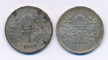 Ausztria 1912-1913. 1K Ag "Ferenc József" (2xklf) T:XF,VF patina Austria 1912-1913. 1 Corona Ag "Franz Joseph" (2xdiff) C:XF,VF patina Krause KM#2820