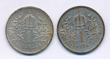 Ausztria 1914-1915. 1K Ag "Ferenc József" (2xklf) T:XF,VF patina Austria 1914-1915. 1 Corona Ag "Franz Joseph" (2xdiff) C:XF,VF patina Krause KM#2820
