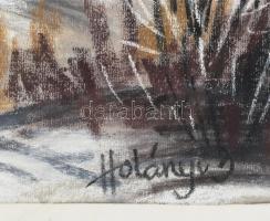 Holányi Julianna (1947-): Télen a Kőközben (Erdély, Nagyenyed mellett). Pasztell, papír. Jelzett. Há...