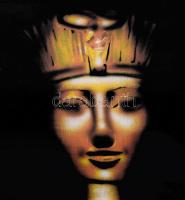 Antik, historizáló, üvegezett fa képkeret, egyiptomi szuvenír képpel, apró kopásnyomokkal, belső mér...