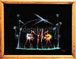 Oko jelzéssel: Jelenet. Vegyes technika, papír, üvegezett fakeretben, 25x32,5 cm