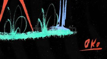 Oko jelzéssel: Jelenet. Vegyes technika, papír, üvegezett fakeretben, 25x32,5 cm