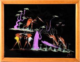 Olvashatatlan jelzéssel: Jelenet. Vegyes technika, papír, üvegezett fakeretben, 25x32,5 cm