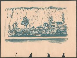 Nolipa István Pál (1907-1986): Városszéle, 1972. Linómetszet, papír. Jelzett a metszeten. Lap alja sérült. 13,5x22,5 cm