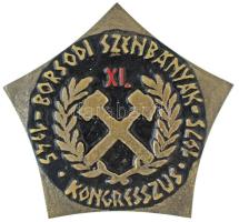 1975. "XI. Borsodi Szénbányák Kongresszus 1945-1975" egyoldalas, öntött, részben festett fém ötágú emlékplakett, eredeti dobozában (~98x107mm) T:XF