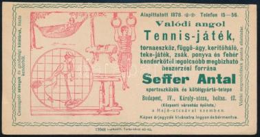 cca 1910 Seffer Antal sporteszközök és kötélgyártó-telepe számolócédula