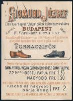 cca 1900 Sigmund József első sport egyenruházati cikkek különleges raktára reklám, sh., 15x11 cm