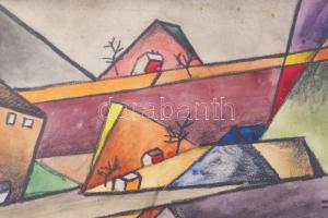 Nolipa István Pál (1907-1986): Modern táj, 1938. Ceruza, akvarell, papír. Jelzett. 24,5x34 cm