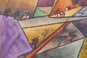 Nolipa István Pál (1907-1986): Modern táj, 1938. Ceruza, akvarell, papír. Jelzett. 24,5x34 cm