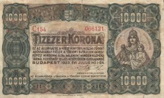1923. 10000K "Magyar Pénzjegy.." T:II/III hátoldalán viaszfoltok