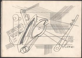 Nolipa István Pál (1907-1986): Geometria (avantgárd rajz), 1938. Ceruza, papír. Jelzett. 24,5x34 cm