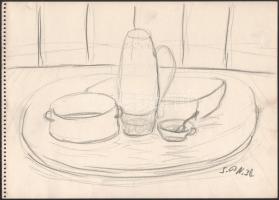 Nolipa István Pál (1907-1986): Csendélet (tanulmányrajz), 1938. Ceruza, papír. Jelzett. 24,5x34 cm