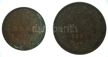 Románia 1867. 5b Cu "WATT &amp; CO." + 10b Cu "WATT &amp; CO." T:VF,F, patina Romania 1867. 5 Bani Cu "WATT &amp; CO." + 10 Bani Cu "WATT &amp; CO." C:VF,F, patina Krause KM#3.2, KM#4.2