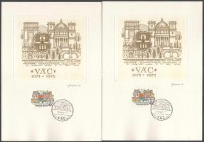 1975 Vác 900 éves 2 db rézkarc emléklap a tervező Vertel József aláírásával