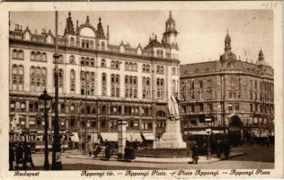 1931 Budapest V. Apponyi tér, villamos, Steyr üzlete (EK)