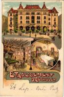 Budapest VI. Drechsler palota (Balettintézet), biliárd terem és magyar szoba, belső / Etablissement Drechsler. Kosmos Art Nouveau, litho s: Geiger R. (EK)