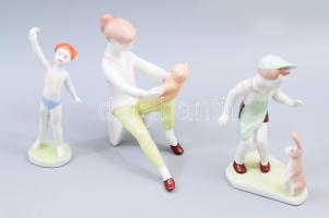 3 darab Aquincum figura: macival játszó lány, nyulat fogó fiú, strandolófiú, jelzett, hibátlan.