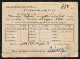 1906 Bp., M. Kir. Államvasutak (MÁV) tanuló-igazolvány Budapest Nyugati p.u. - Göd vonalra, Erdélyi ...