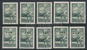 1957 Az 1950. Repülő záróértéke 5 db sima + 5 db hármaslyukasztású bélyeg (26.000)