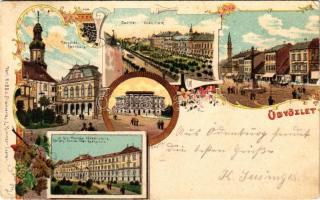 1900 Sopron, Városház, Deák tér, Honvéd főreáliskola. L. Kummer Art Nouveau, floral, litho (EK)