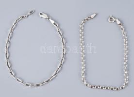 Ezüst (Ag) szögletes és kerek szemű anker karkötő, 2 db, jelzett, h: 19 és 19,5 cm, nettó: 7,1 g