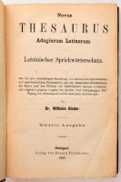 Wilhelm Binder: Novus Thesaurus Adagiorum Latinorum. Lateinischer Sprichwörterschatz. Stuttgart, 1866, Eduard Fischhaber, XIV+2+403 p. Zweite Ausgabe. Német és latin nyelven. Korabeli aranyozott félvászon-kötés, kopott borítóval, kissé sérült gerinccel.