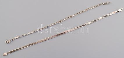 Ezüst (Ag) duplaszemes és áttört mintás karkötő, 2 db, jelzett, h: 19 és 21 cm, nettó: 6,2 g