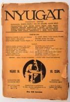 1923-1931 Nyugat XVI. évf. 10. (1923,. V. 16.) és XXIV. évf. 3. sz. (1931. feb. 1.) Az 1923-as szám sérült borítóval és lapokkal, az 1931-es szám borítója sérült, a könyvtest elvált a borítótól, de a könyvtest egyben van.