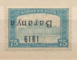 Baranya I. 1919 Parlament 75f fordított felülnyomással, Bodor vizsgálójellel (22.000) (kis szakadás / small torn)