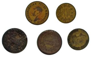 DN 5xklf uralkodó portrés tematikájú Cu "SPIEL MARK" zseton (Ferenc József, II. Lajos, Viktória királynő) T:VF, patina, közte egy hajlott lemez ND 5xdiff imperator portrait themed Cu "SPIEL MARK" token (Franz Joseph, Ludwig II, Victoria Queen) C:VF, patina, in it an wavy coin