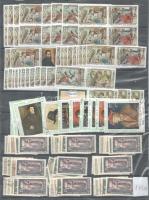 Festmény motívum tétel, kereskedői hagyaték, benne 357 db bélyeg + 4 ív, 3 db A/4 berakólapon