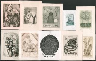 Klf. alkotók (Dániel Viktor, Kiss Terézia, Nagy László Lázár stb.): 10 db ex libris és kisgrafika (In memoriam Cervantes-Don Quijote, Lovak stb.). Klf. technikák, papír. Részben jelzett, részben jelzett a nyomaton. Klf. méretekben.
