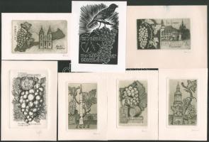 Klf. alkotók (többségében Dániel Viktor): 7 db szőlő és bor témájú ex libris és kisgrafika (Eger, Szekszárd, Sopron stb.). Klf. technikák, papír. Egy kivételével mind jelzett. Klf. méretekben.