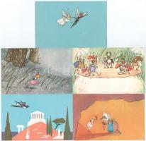 11 db MODERN mesefigurás képeslap tokban: Hüvelyk Panna című orosz mese / 11 modern Russian cartoon ...